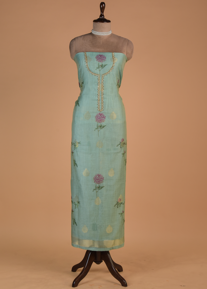 Blue Chanderi Cotton Dress Material