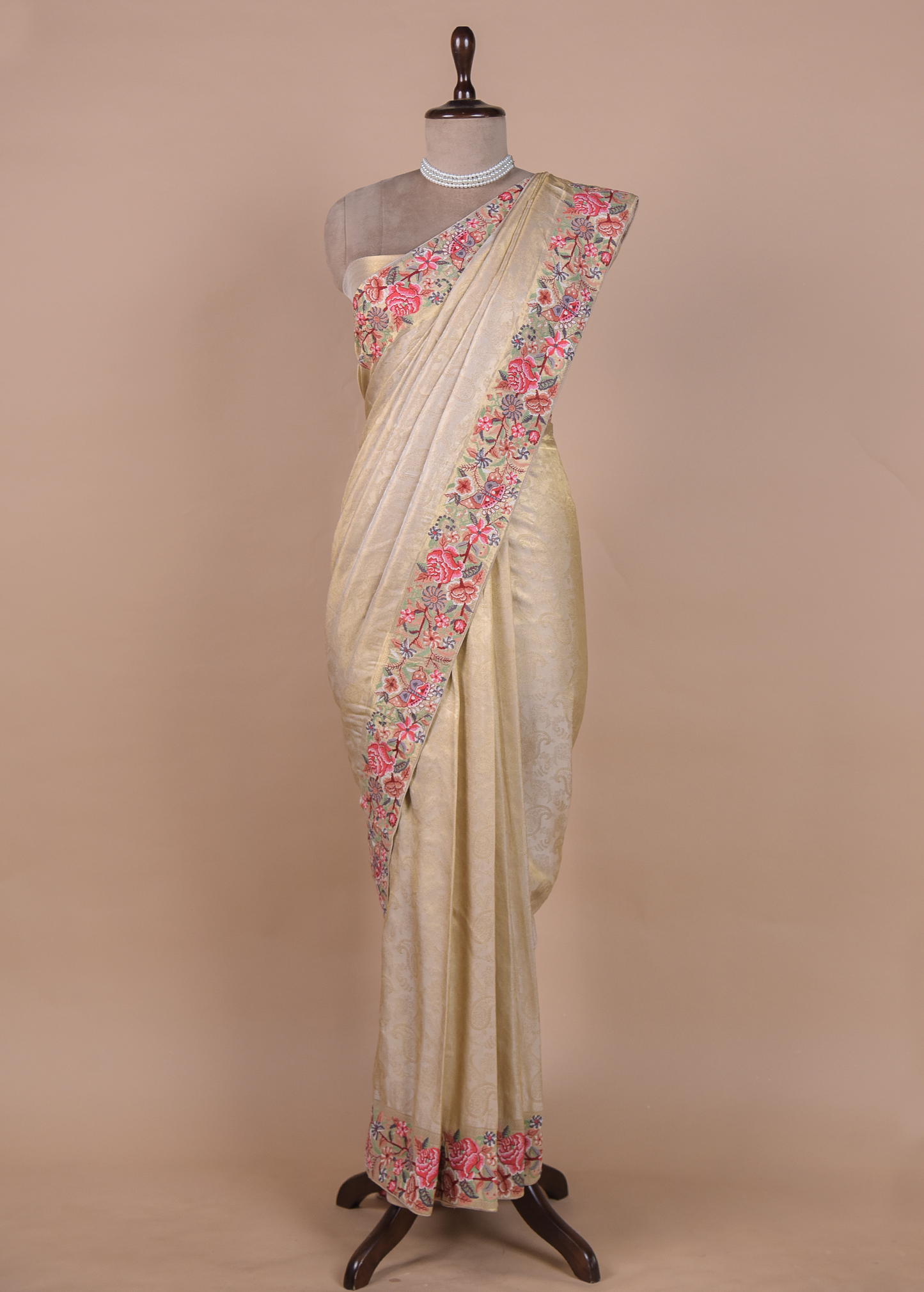 Gold Tissue Crepe Embroidered Saree