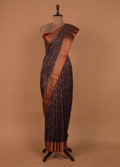 Blue Crepe Banarasi Saree