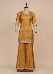 Yellow Tissue Silk Sharara Set