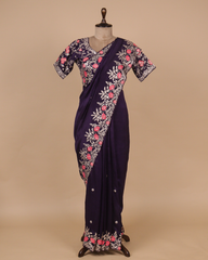 Purple Georgette Crepe Embroidered Saree