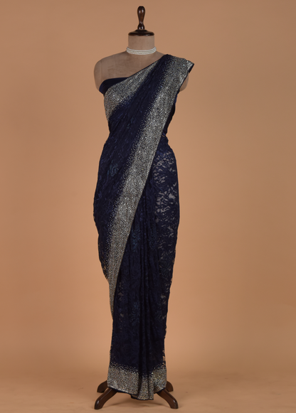 Blue Chantily Lace Embroidered Saree