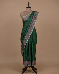 Green Tussar Bandhani Saree