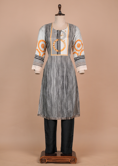 Black and White Muslin Cotton Straight Set