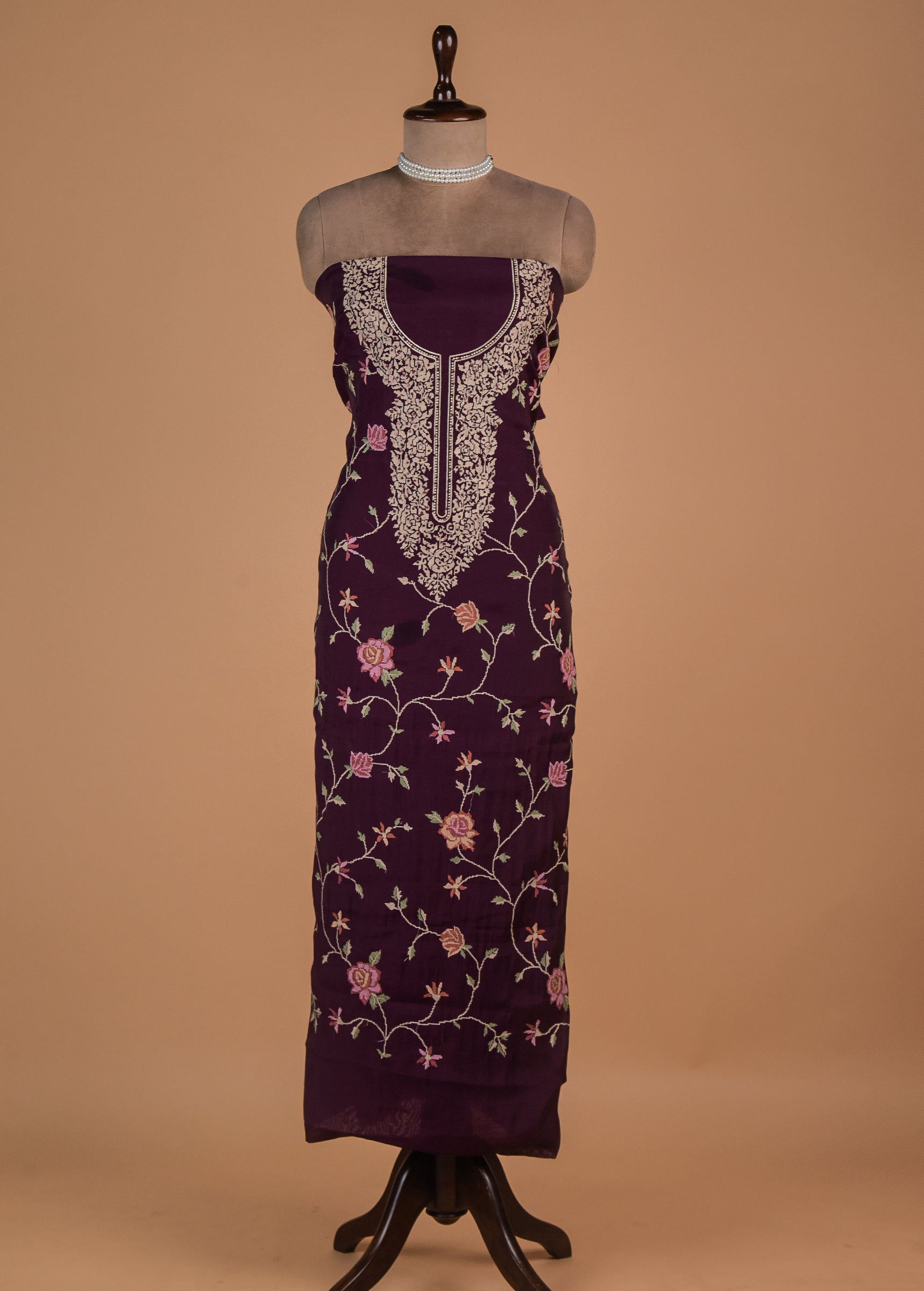 Wine Muslin Crepe Dress Material