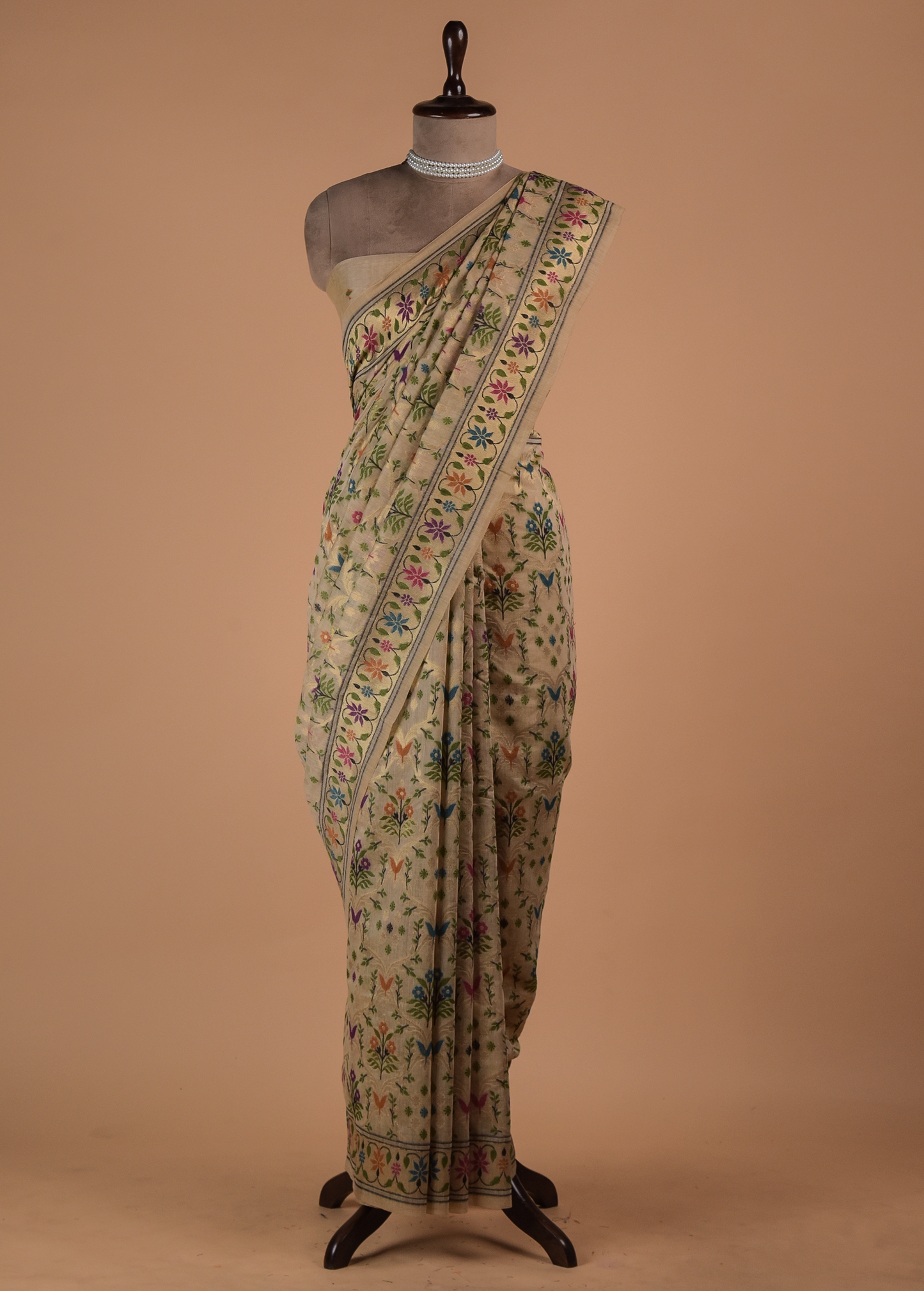 Cream Cotton Banarasi Saree