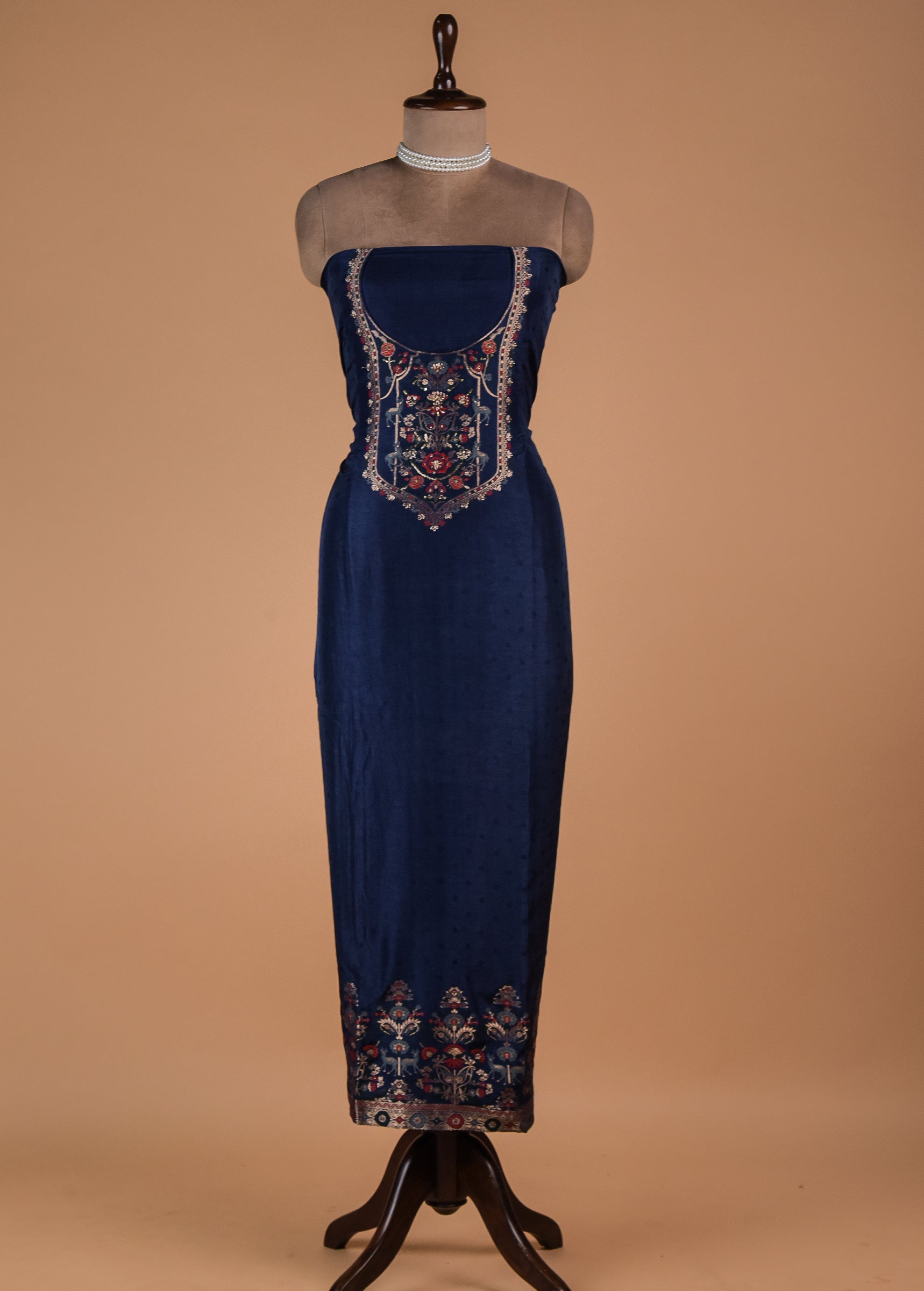Blue Crepe Dress Material
