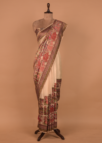 Cream Moroccan Silk Embroidered Saree