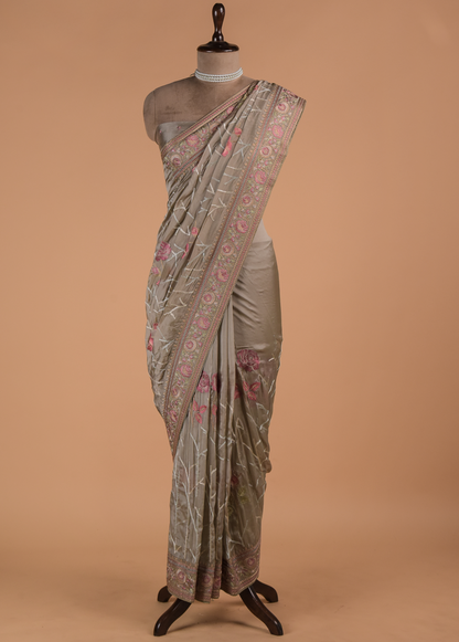 Green Organza Embroidered Saree