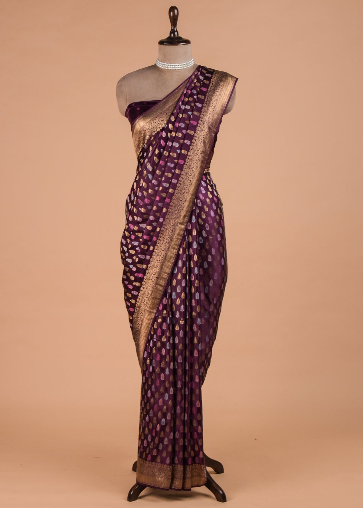 Wine Crepe Silk Banarasi Saree