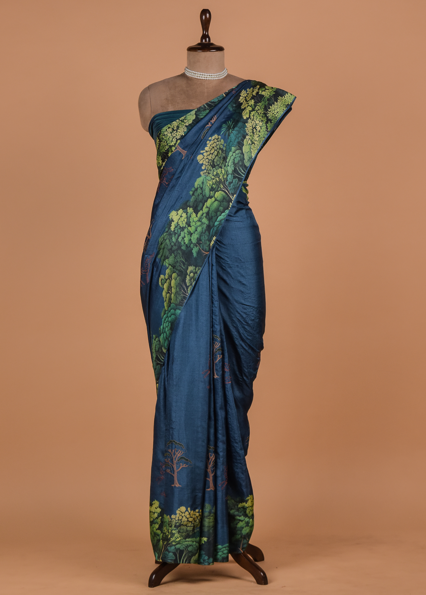Blue Satin Printed Saree