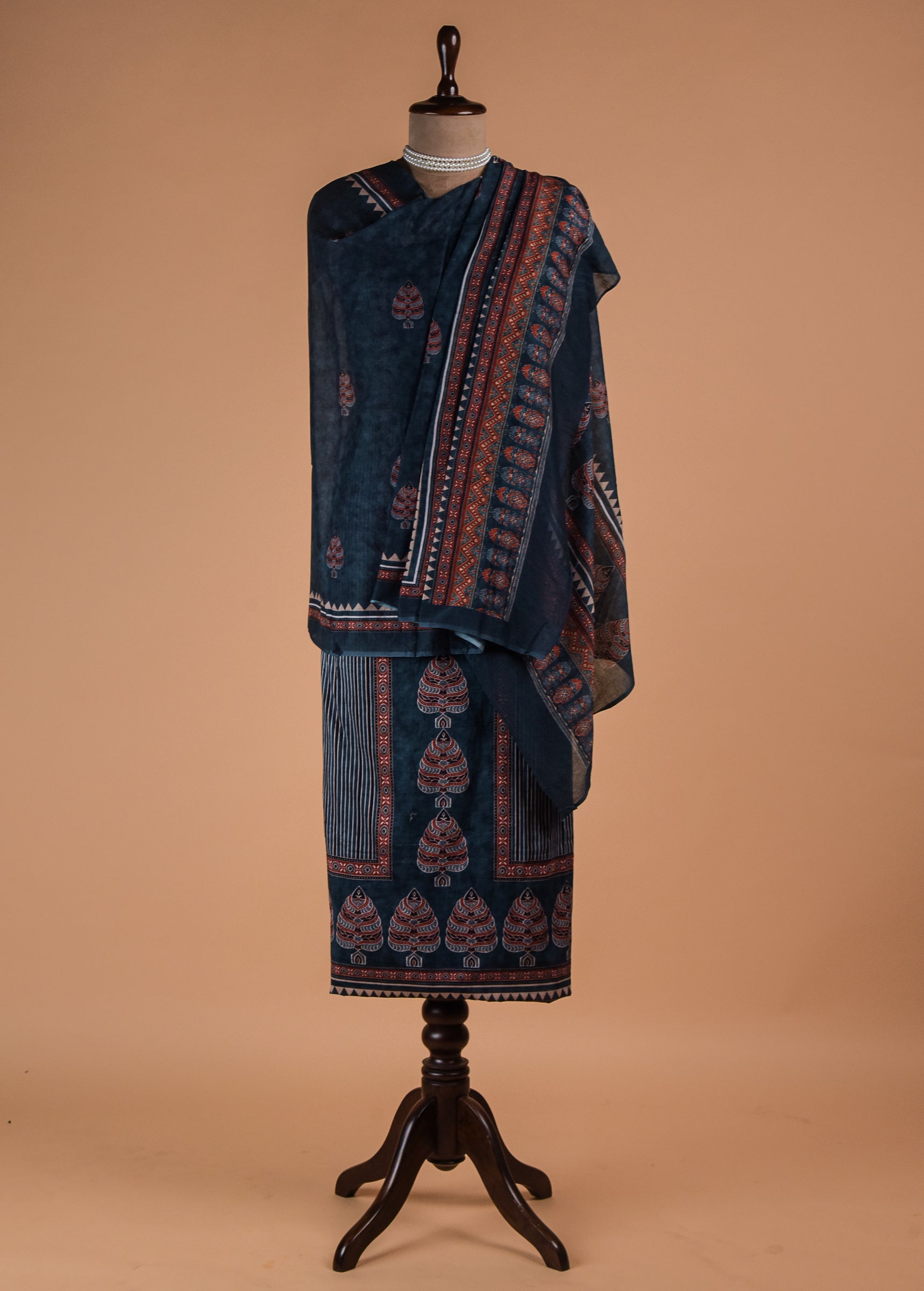 Blue Chanderi Cotton Dress Material
