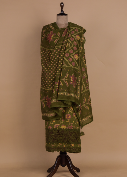 Green Chanderi Dress Material