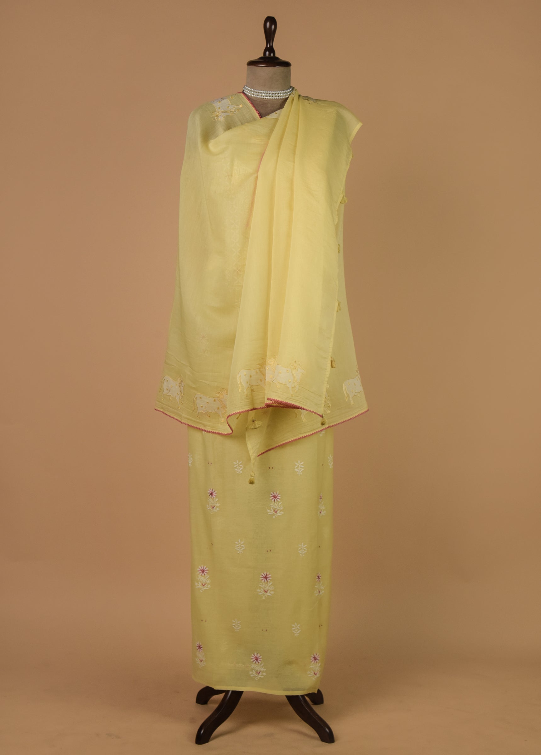 Yellow Mul Chanderi Dress Material