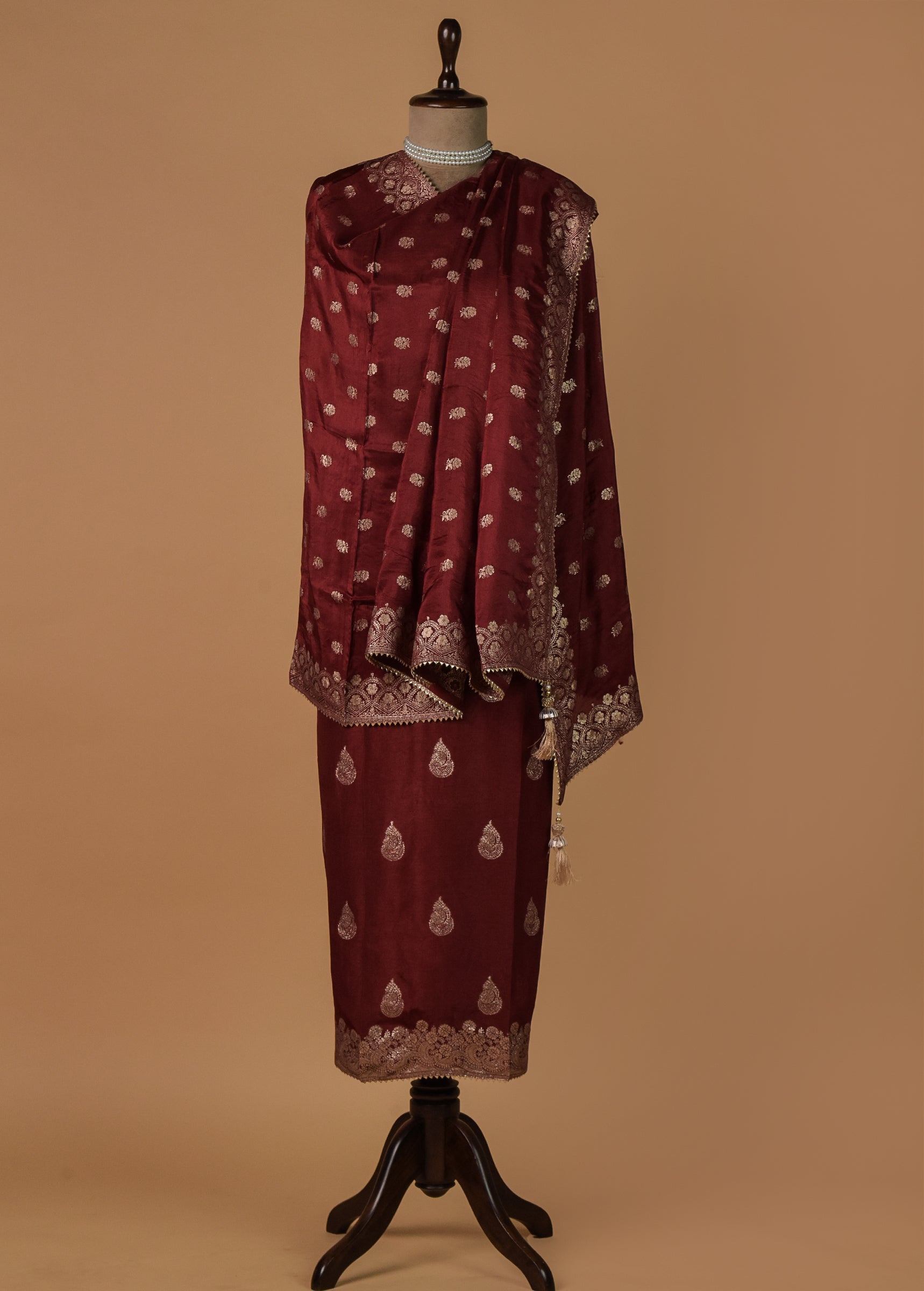 Maroon Crepe Silk Dress Material