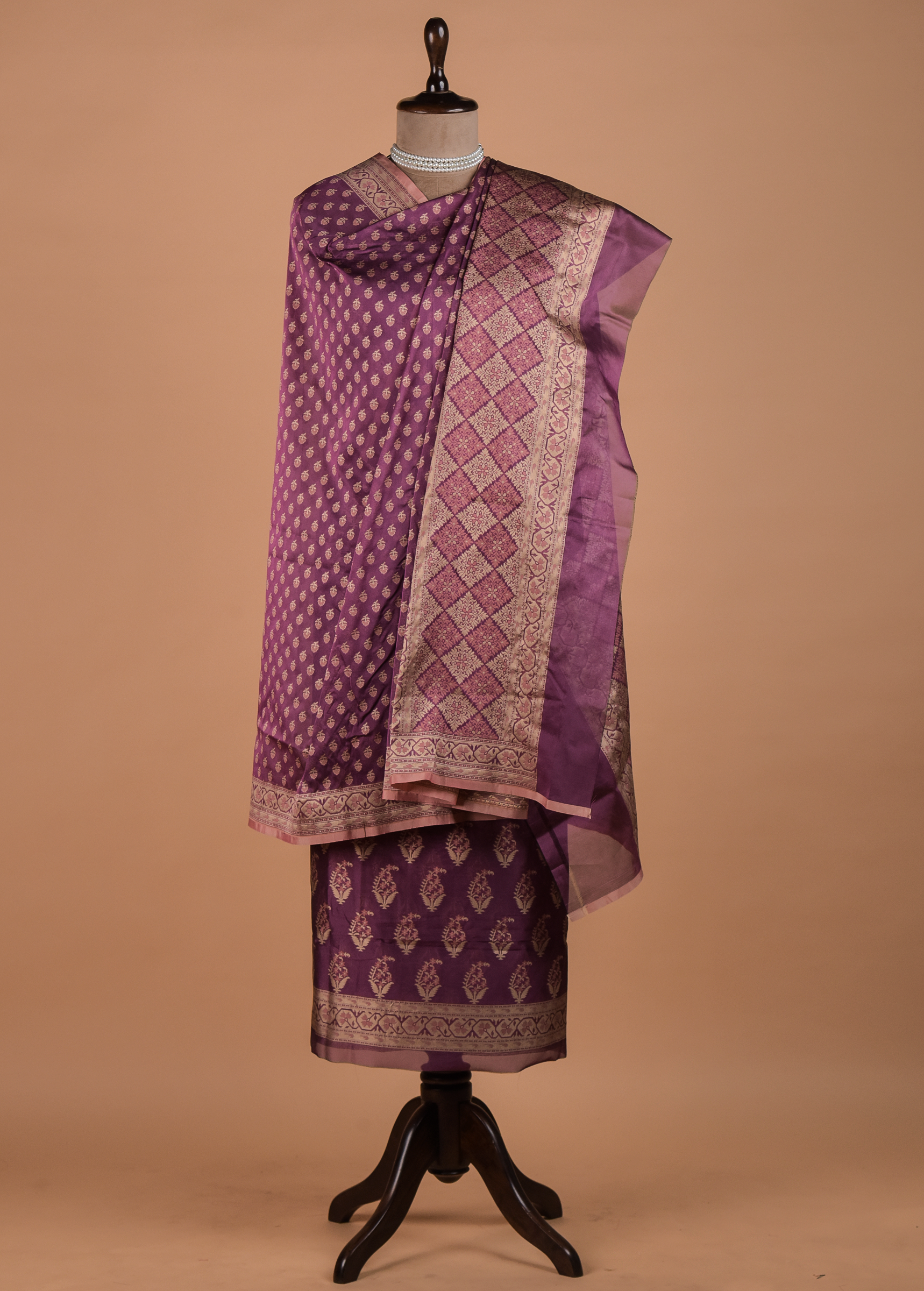 Purple Handwoven Cotton Dress Material - Image 4 | Greenways Delhi