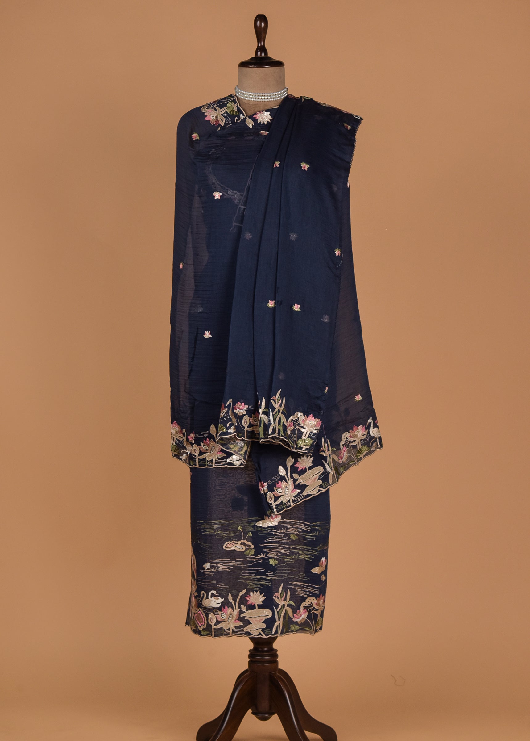 Blue Mul Chanderi Dress Material