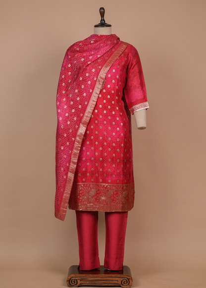 Pink Cotton Silk Straight Set