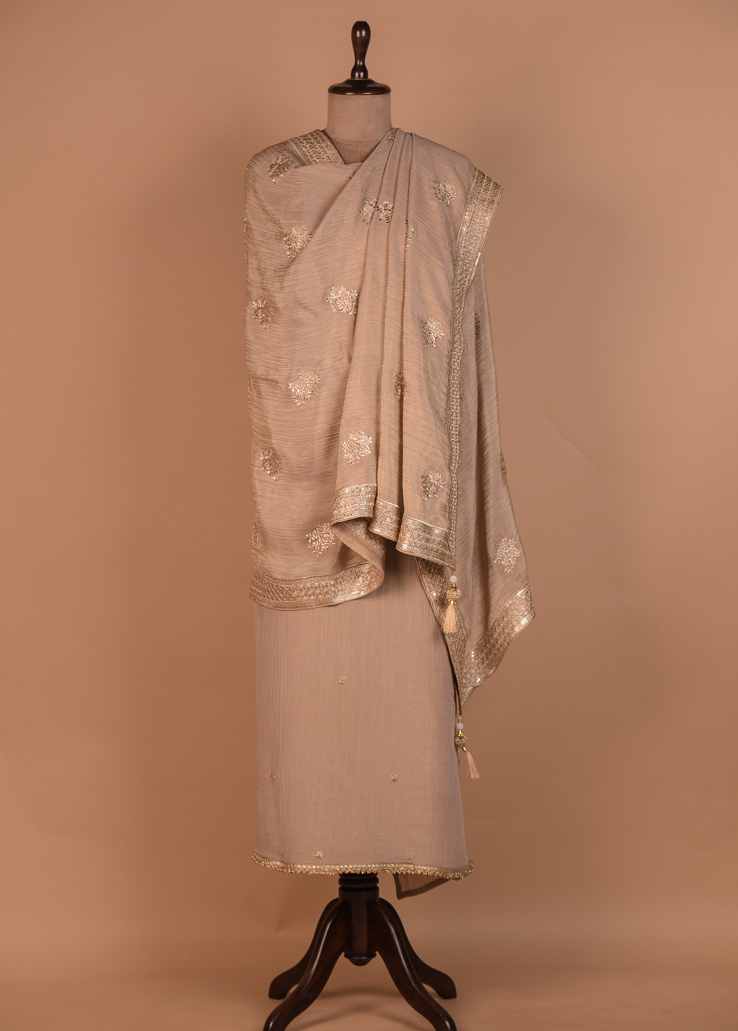 Beige Mushroo Silk Dress Material