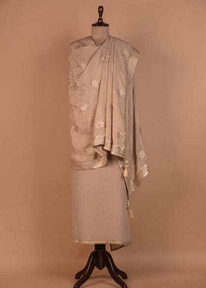 Beige Mushroo Silk Dress Material