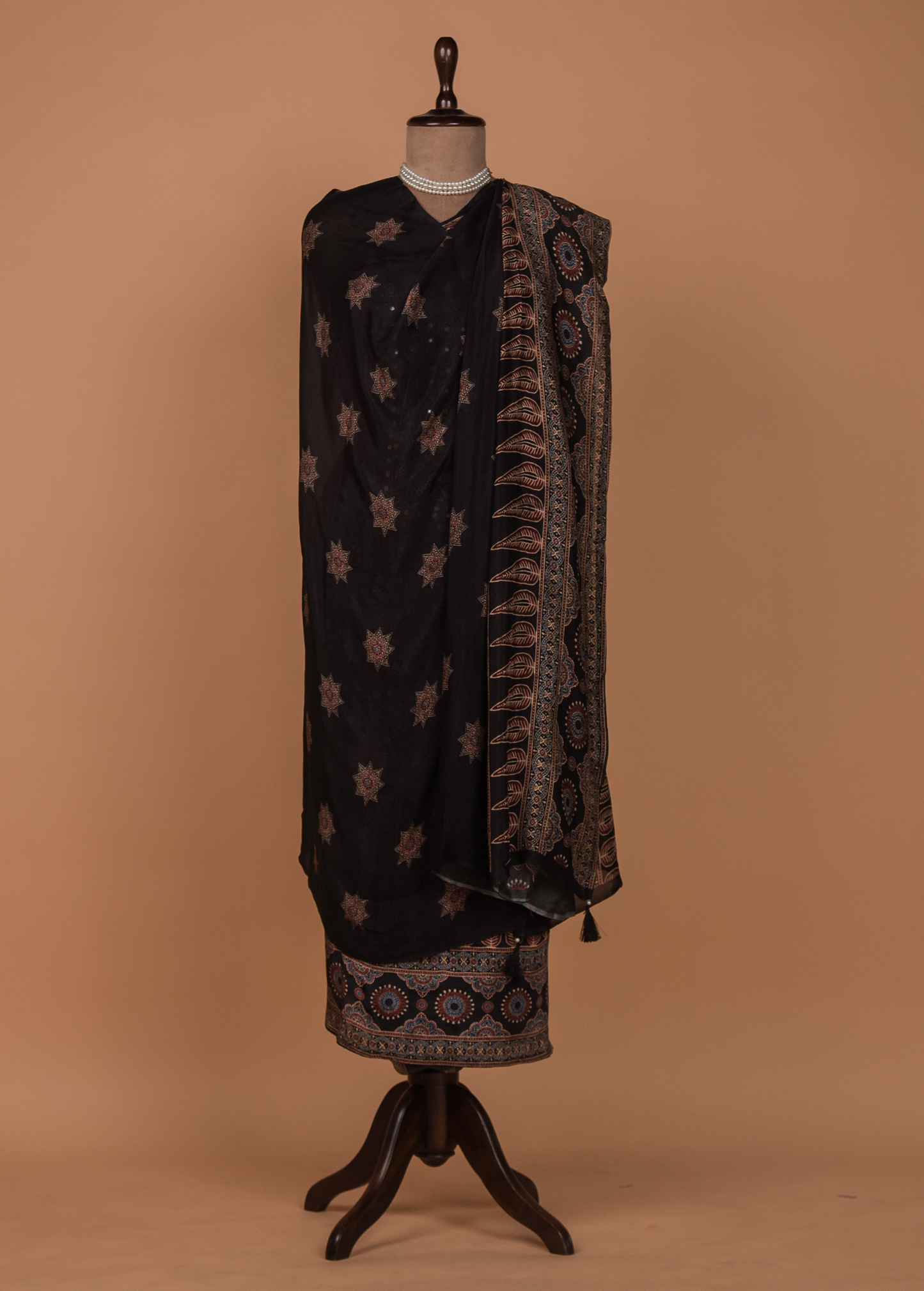 Black Crepe Silk Dress Material