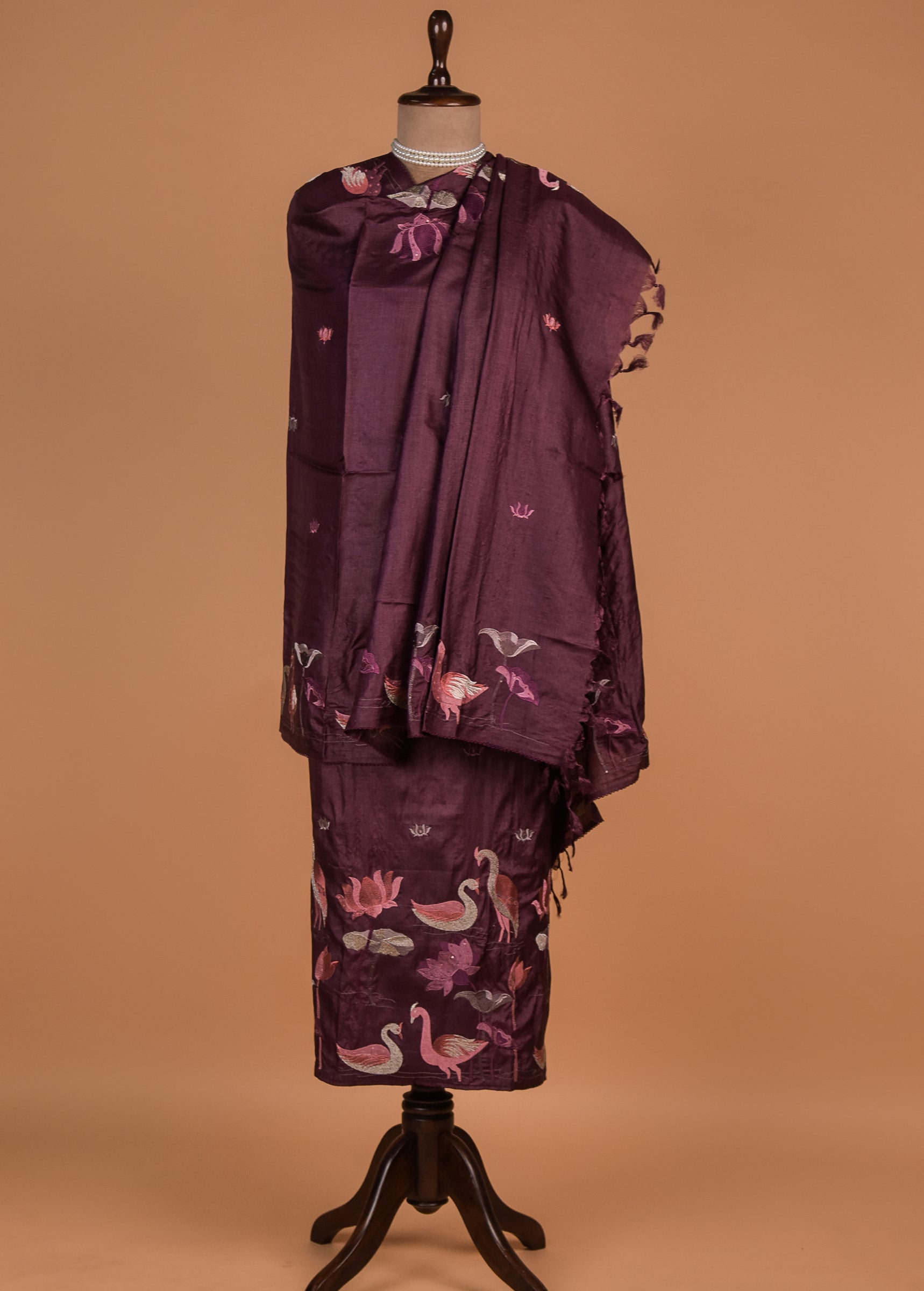 Wine Tussar Dress Material
