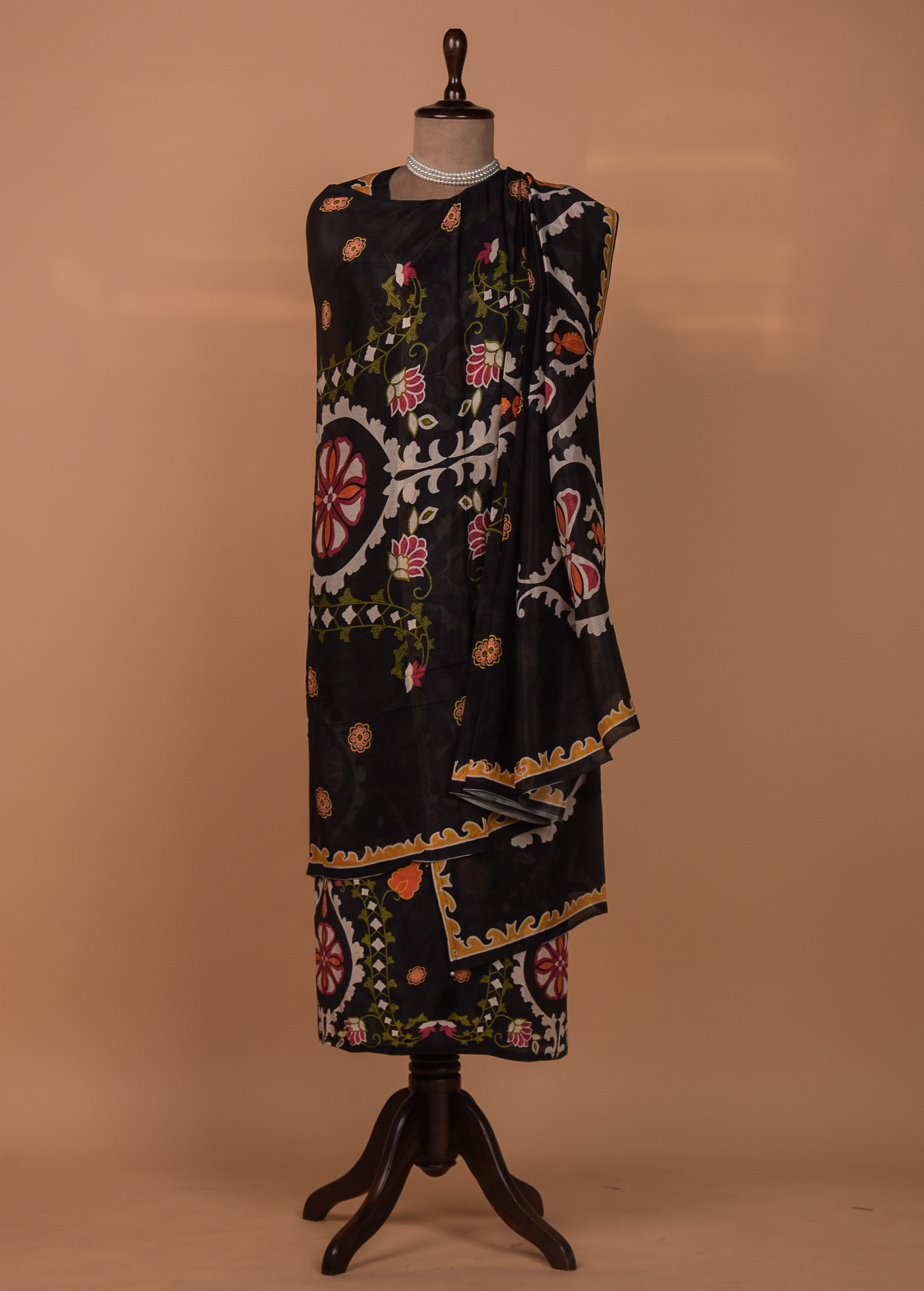 Black Crepe Silk Dress Material