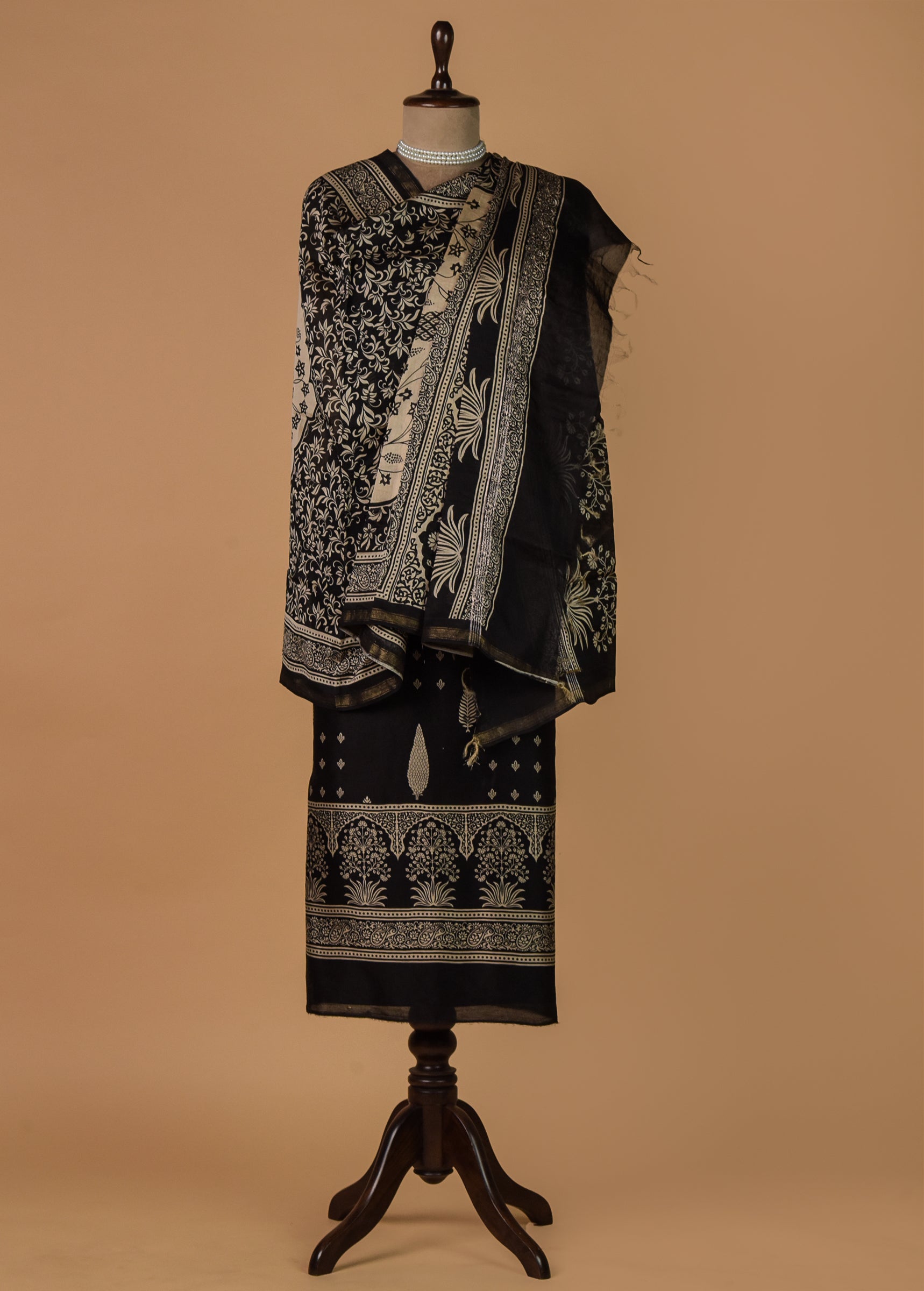 Black Chanderi Dress Material