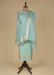 Blue Handloom Silk Dress Material