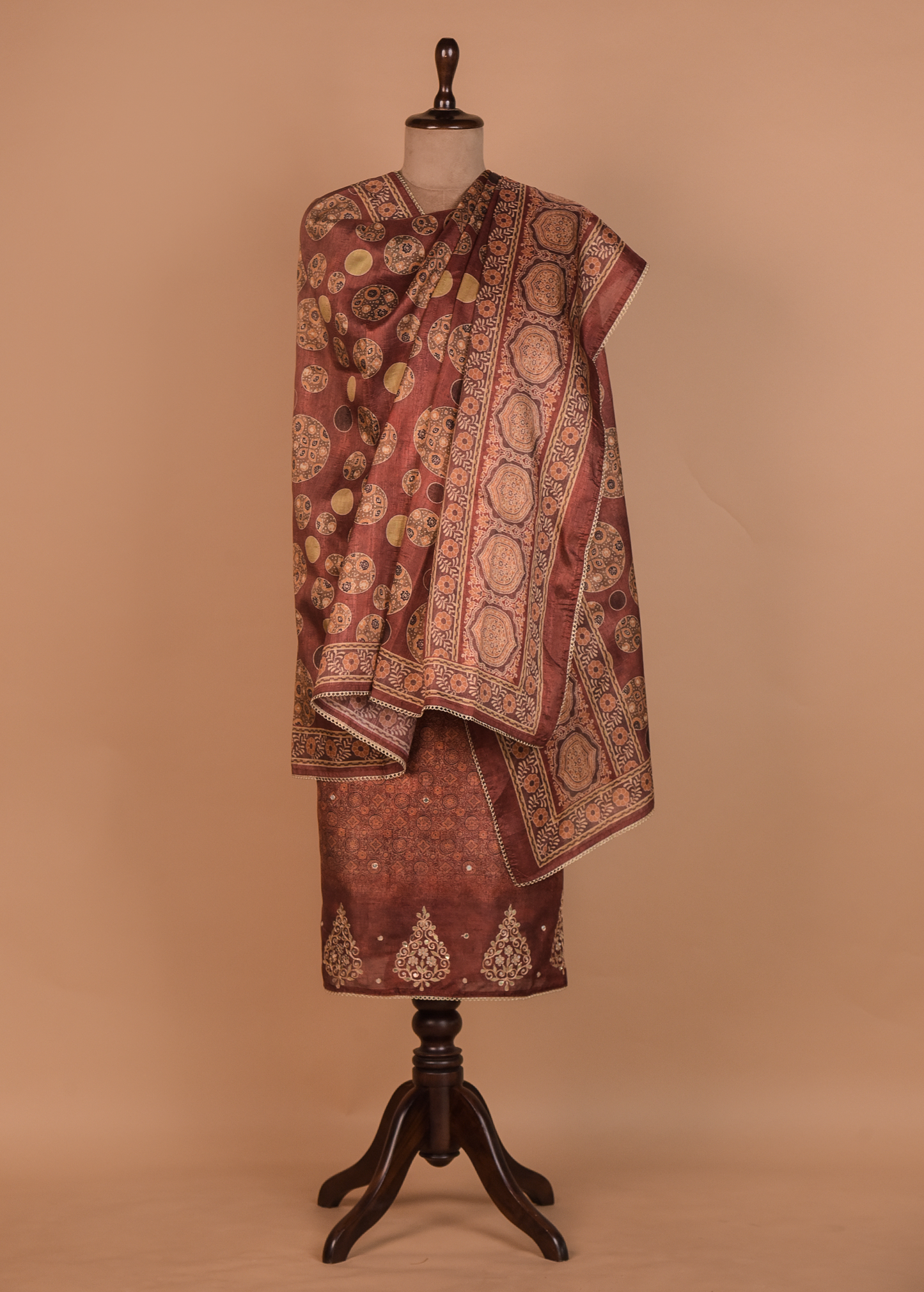 Brown Tussar Dress Material