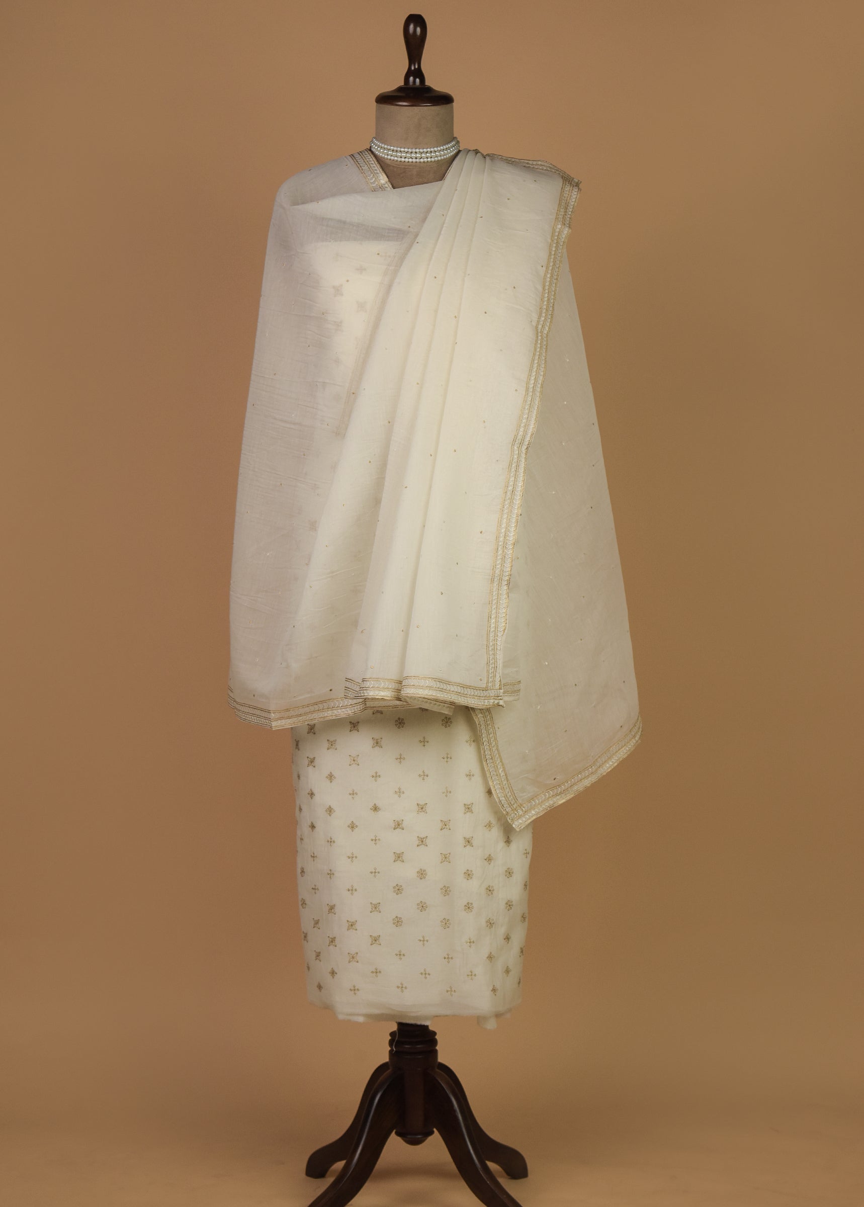 White Mul Chanderi Dress Material