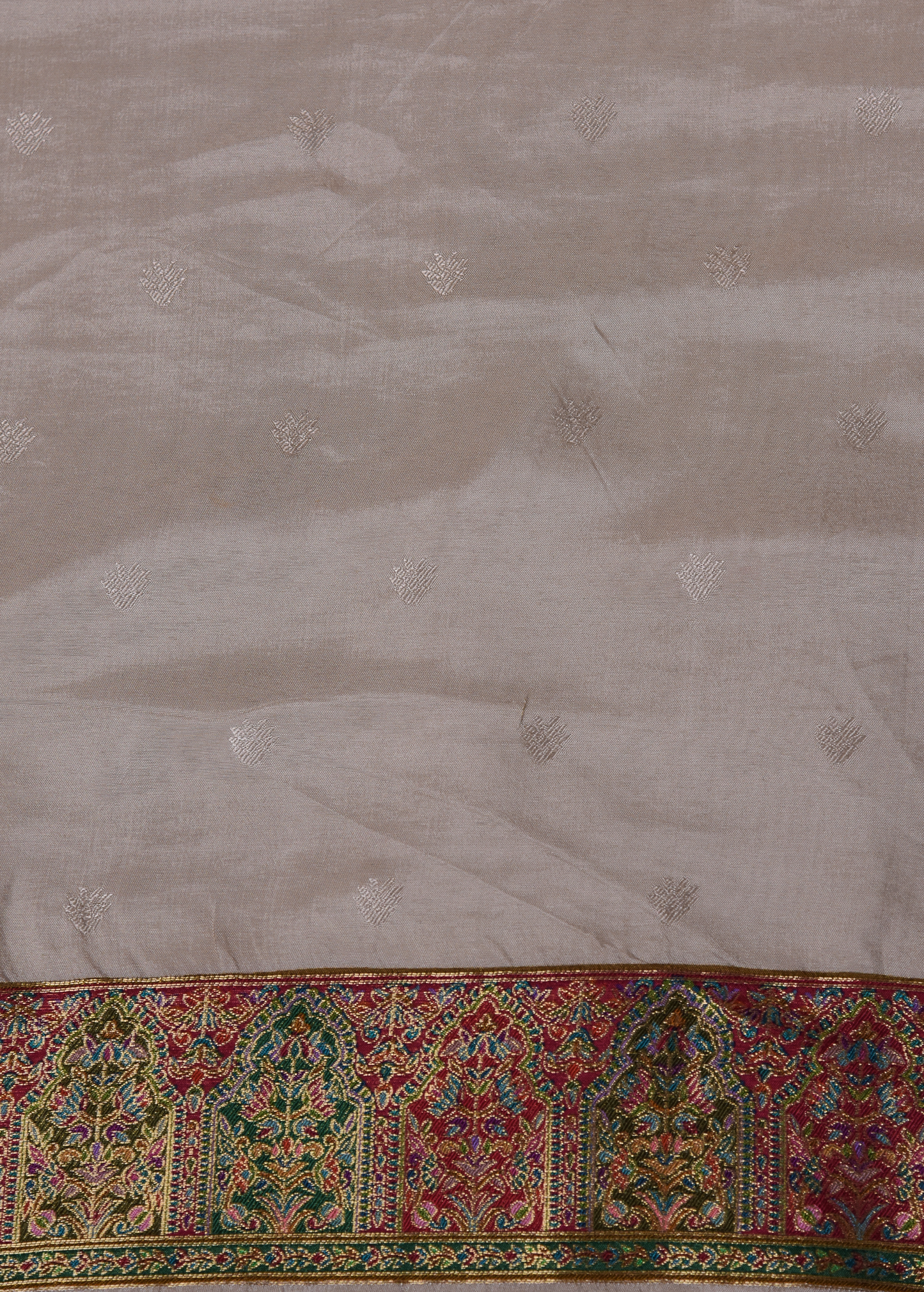 Cream Silk Embroidered Saree