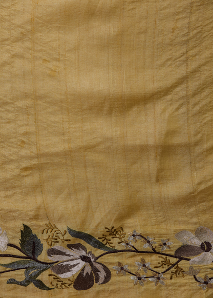 Yellow Tussar Embroidered Saree