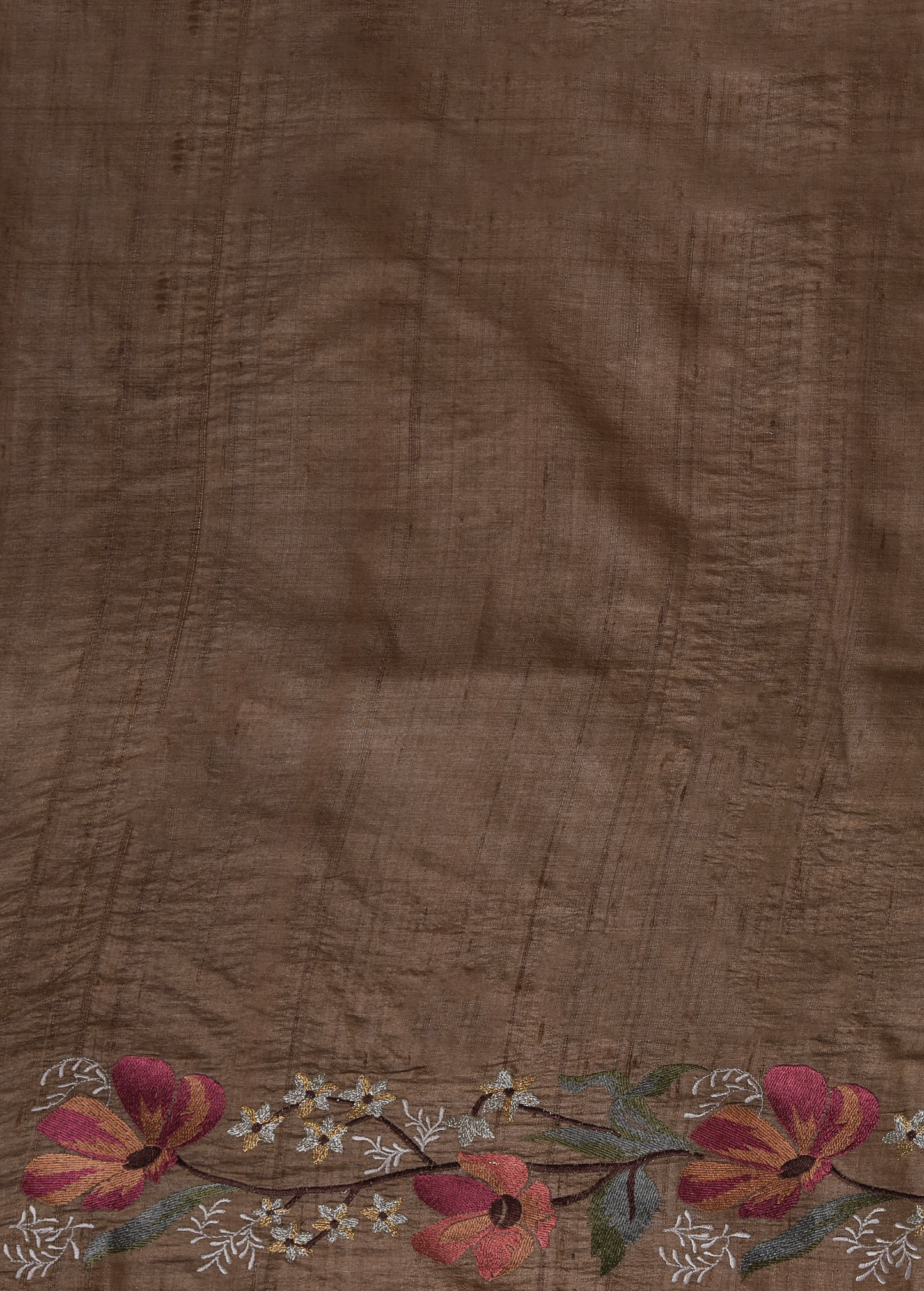 Brown Tussar Embroidered Saree