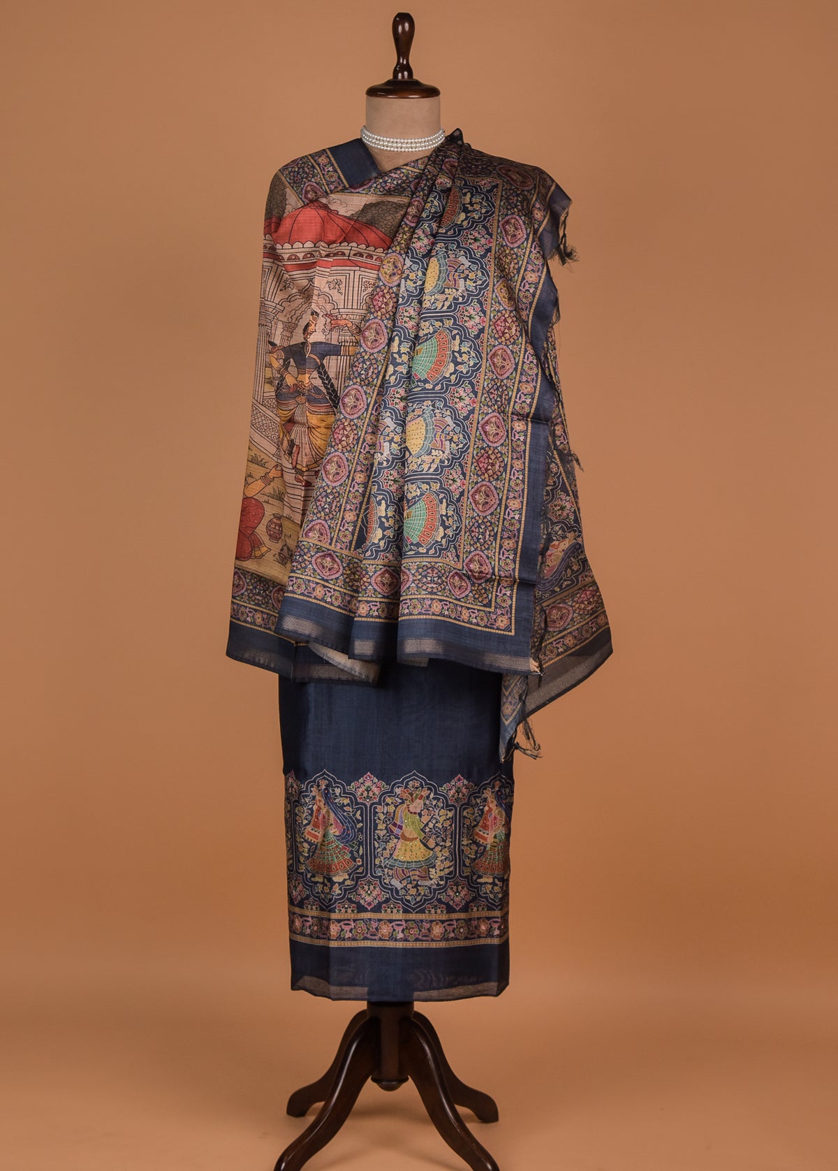 Blue Tussar Cotton Dress Material
