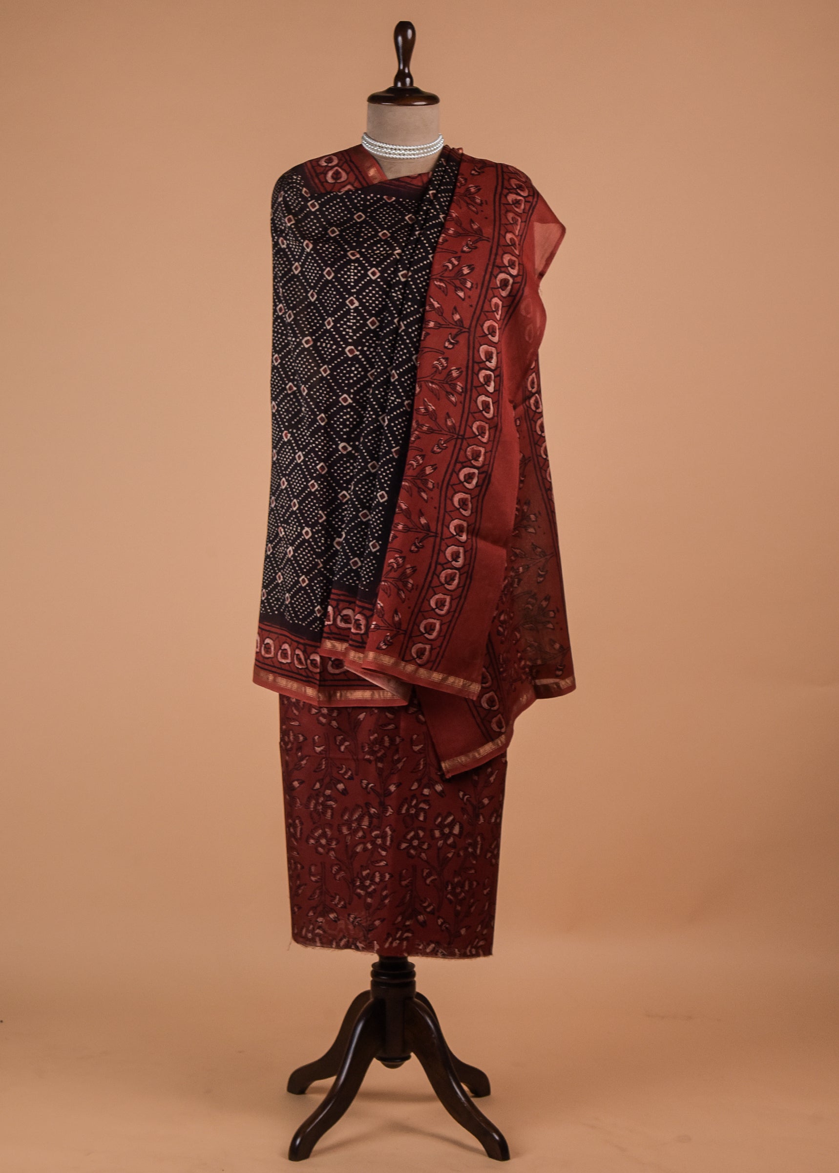 Black Chanderi Cotton Dress Material