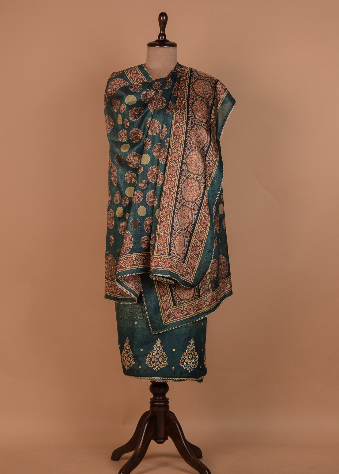 Green Tussar Dress Material