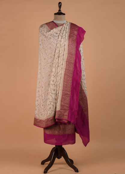 Pink Crepe Silk Dress Material - Image 4 | Greenways Delhi