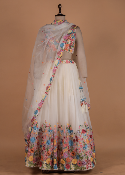White Organza Lehenga