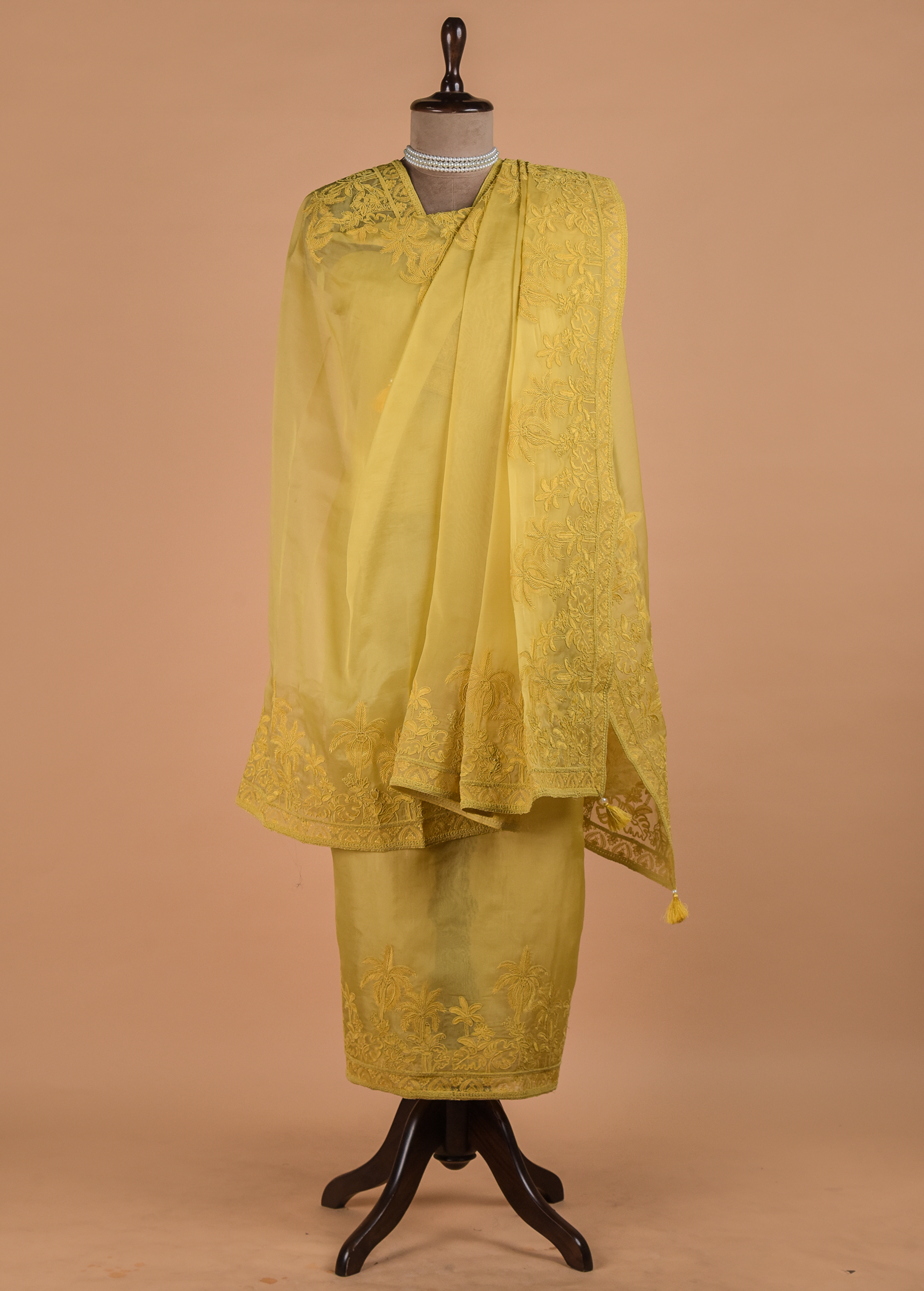 Yellow Organza Dress Material - Image 4 | Greenways Delhi