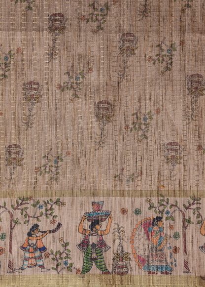 Green Cotton Tussar Printed Saree