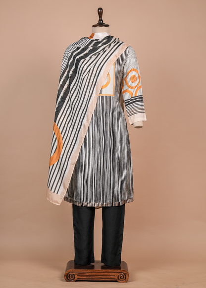 Black and White Muslin Cotton Straight Set