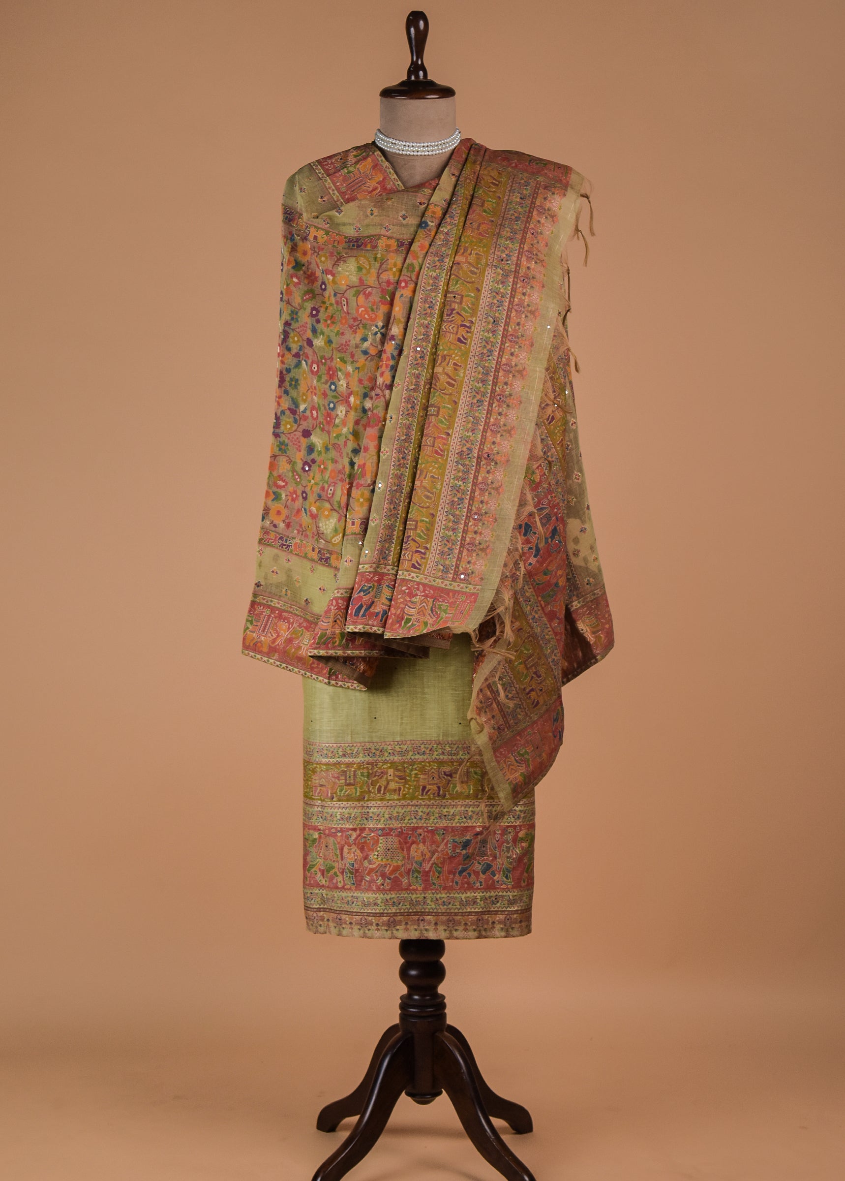 Green Cotton Tussar Dress Material