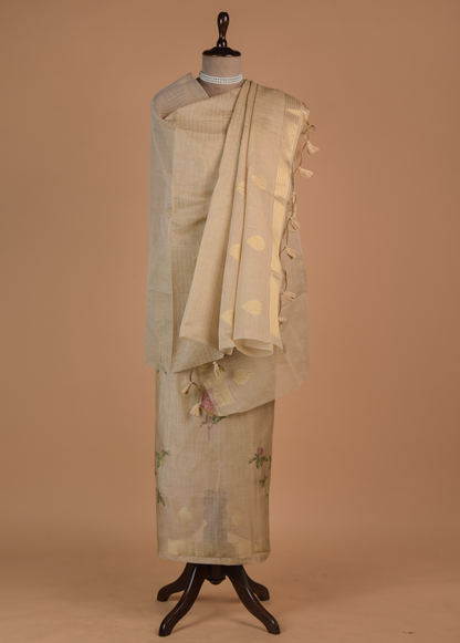 Beige Chanderi Cotton Dress Material