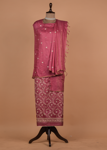 Pink Tussar Dress Material
