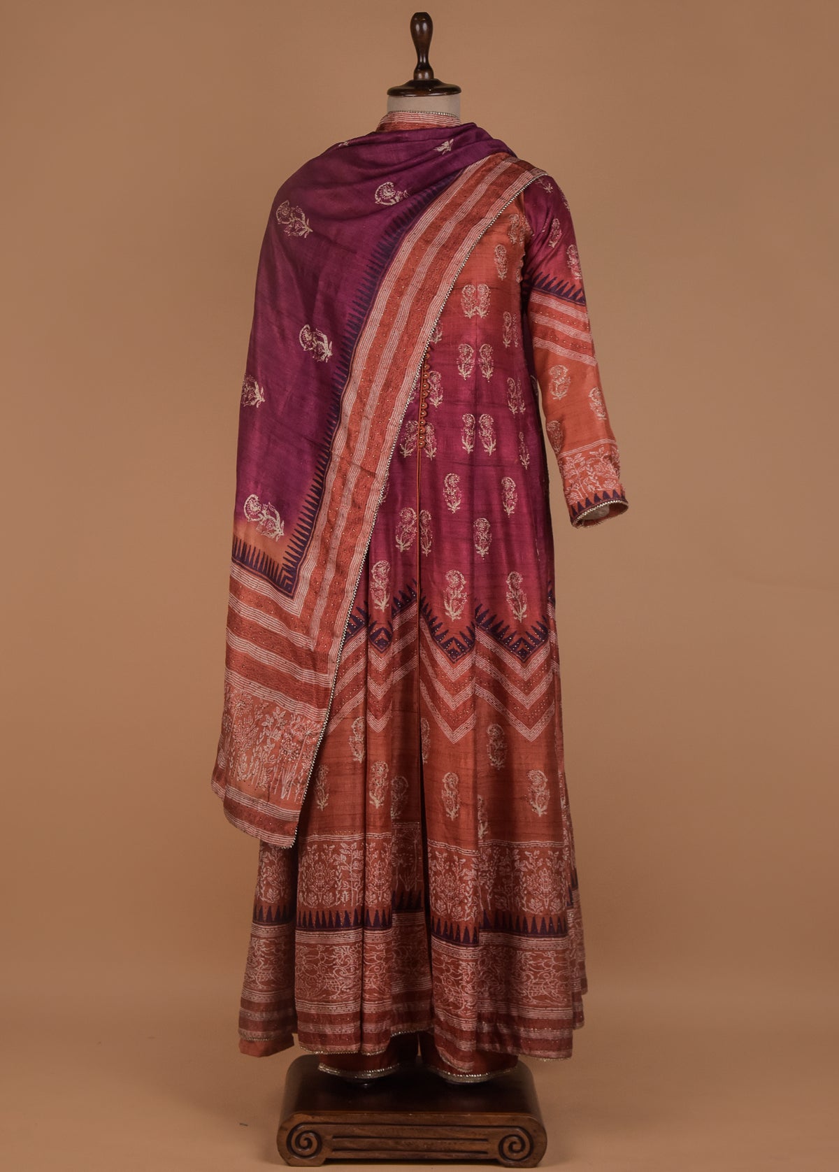 Orange Tussar Anarkali Set