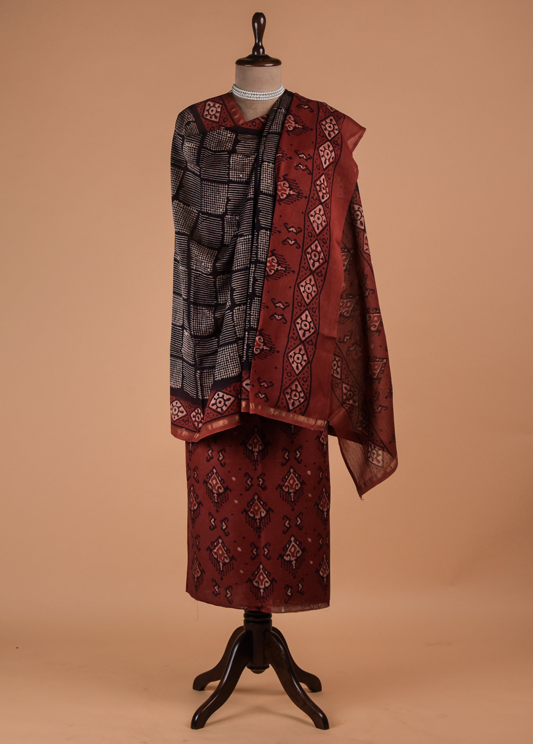 Black Chanderi Cotton Dress Material