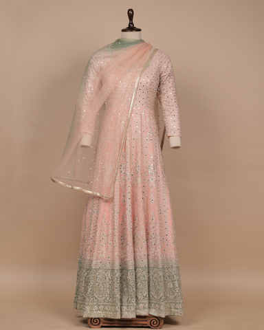 Peach Cotton Silk Anarkali Set