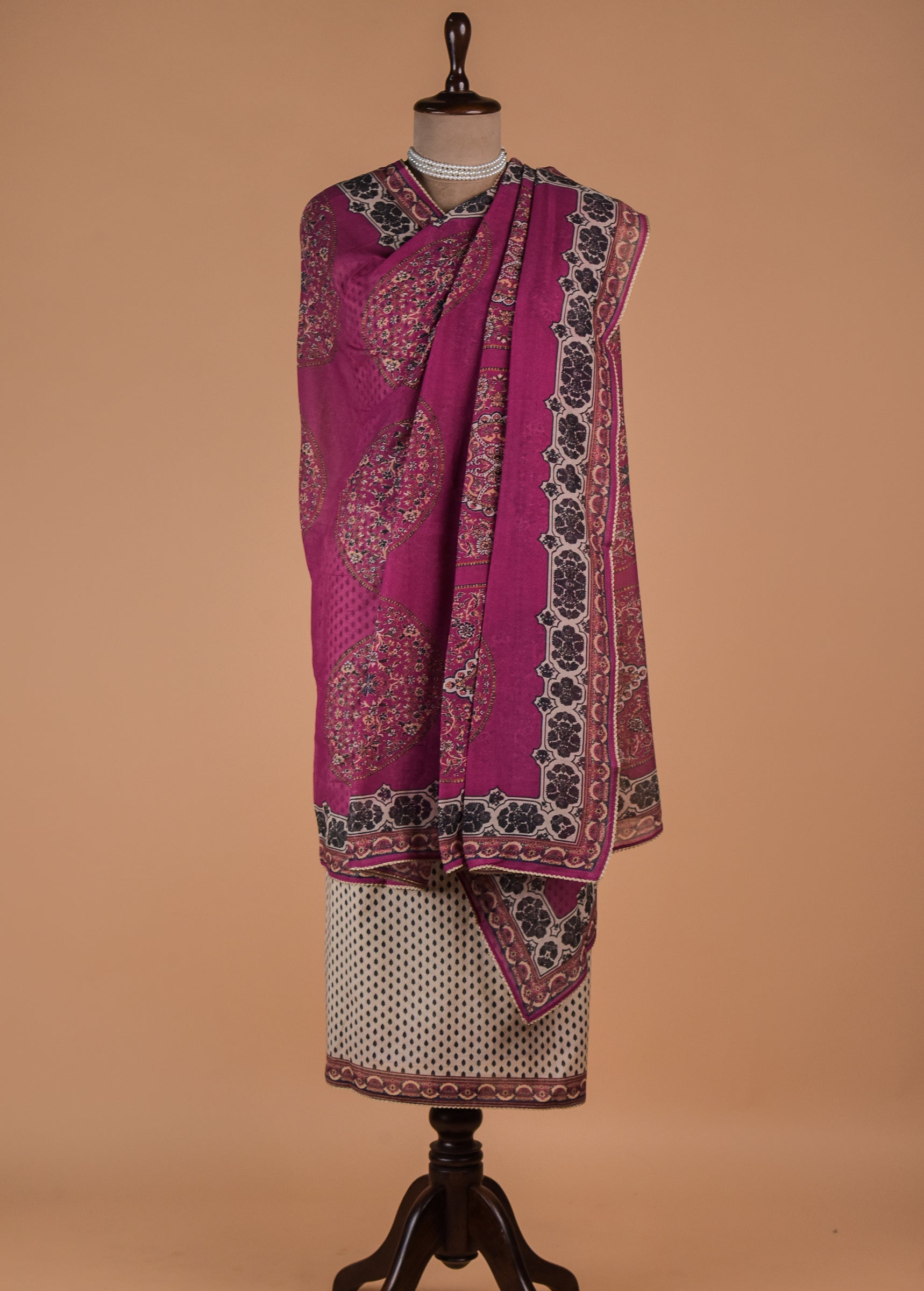 Cream Chanderi Dress Material