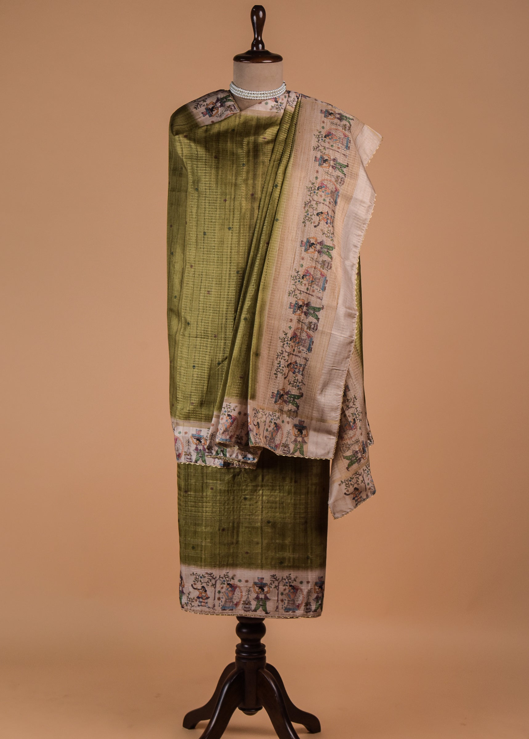Green Tussar Dress Material